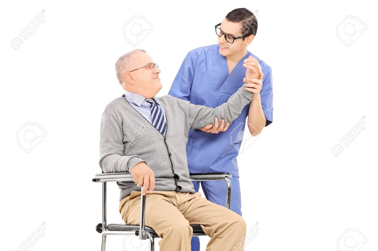 imgi_97_26720006 physiotherapist doing a physical exam on senior gentleman isolated on white background